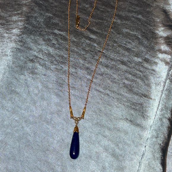 14k Gold Lapis Lazuli Seed Pearl Necklace